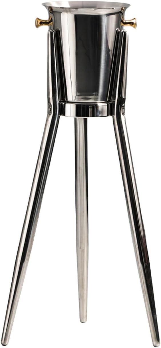 Ice Bucket, Ice Bucket for Parties, Stainless Steel Wine Cooler with Stand - Handles - Tall Ice Bucket Stand for Party Bar Wedding Club BBQ Home(Silver)