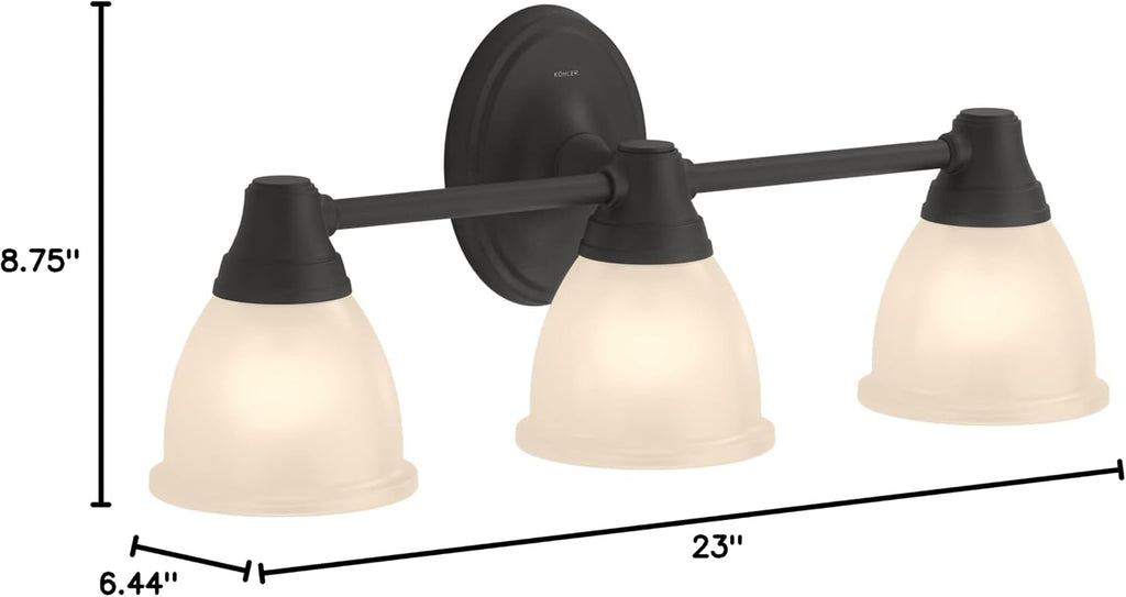 Kohler 11367-BLL Forte Bathroom Vanity Fixture, Wall Sconce Lighting, Position Facing Up or Down, UL Listed, 3, Matte Black