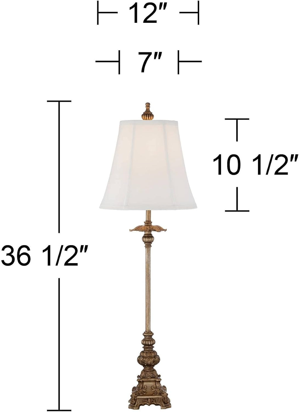 Regency Hill Juliette Traditional French Country Style Buffet Table Lamps 36.5' Tall Skinny Set of 2 Antique Gold Ornate Base White Fabric Bell Shade Decor for Living Room House Home Dining