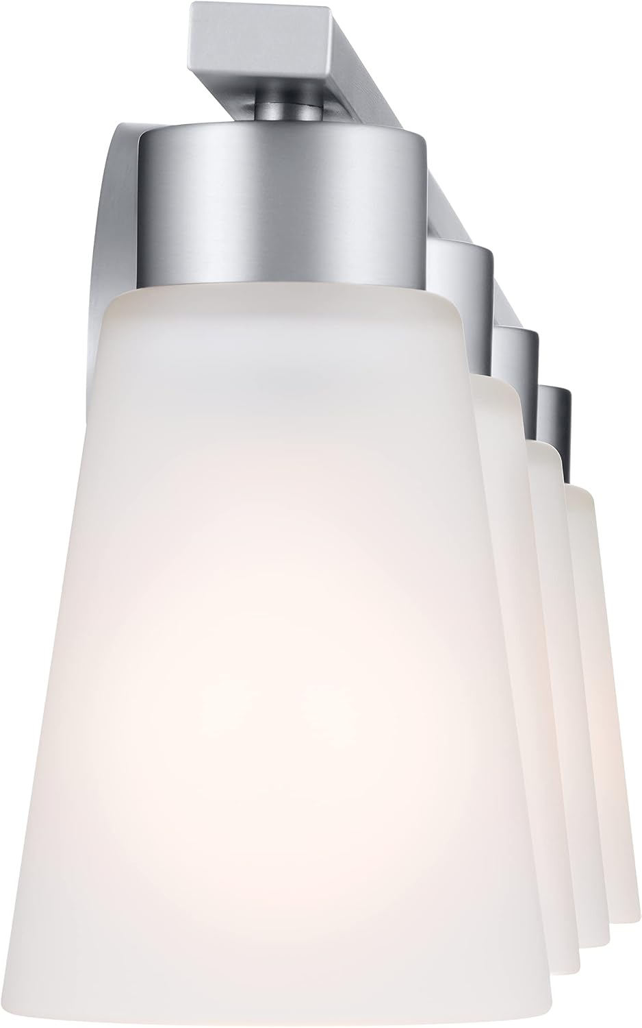 Kichler Stamos 4-Light Bathroom Vanity Light Fixture with Satin Etched Glass Shades, 26 in Modern Wall Light in Brushed Nickel for Bathroom Mirror (26 in x 8 in x 5 in), 55122NI