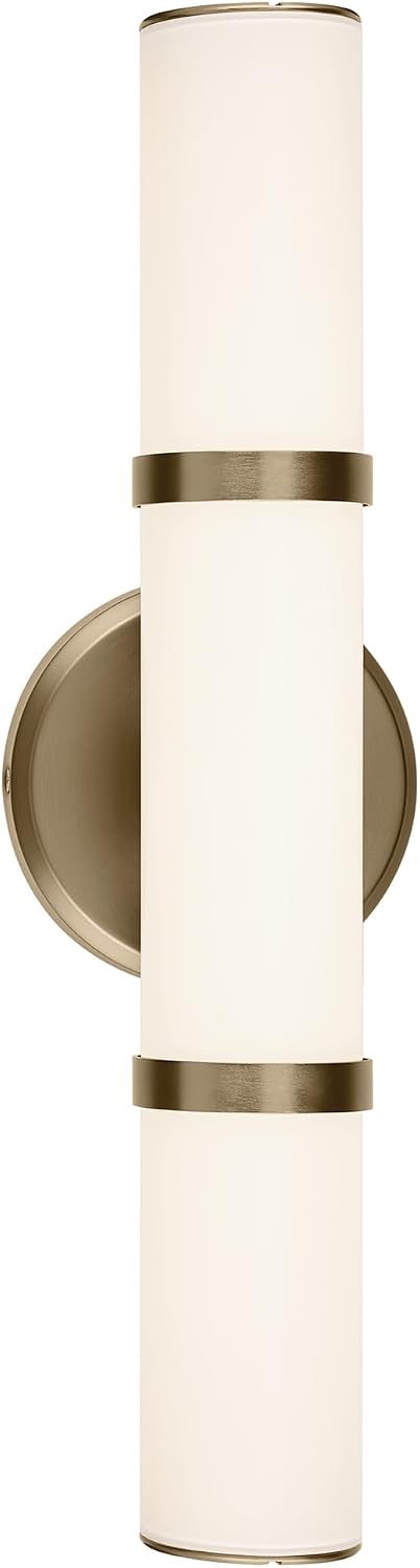 Kichler Rosh 18 in LED Bathroom Vanity Light Fixture with White Glass in Champagne Bronze, Modern Minimalist Bath Bar for Mirror, Dimmable (18 in W x 5 in H), 55187CPZLED