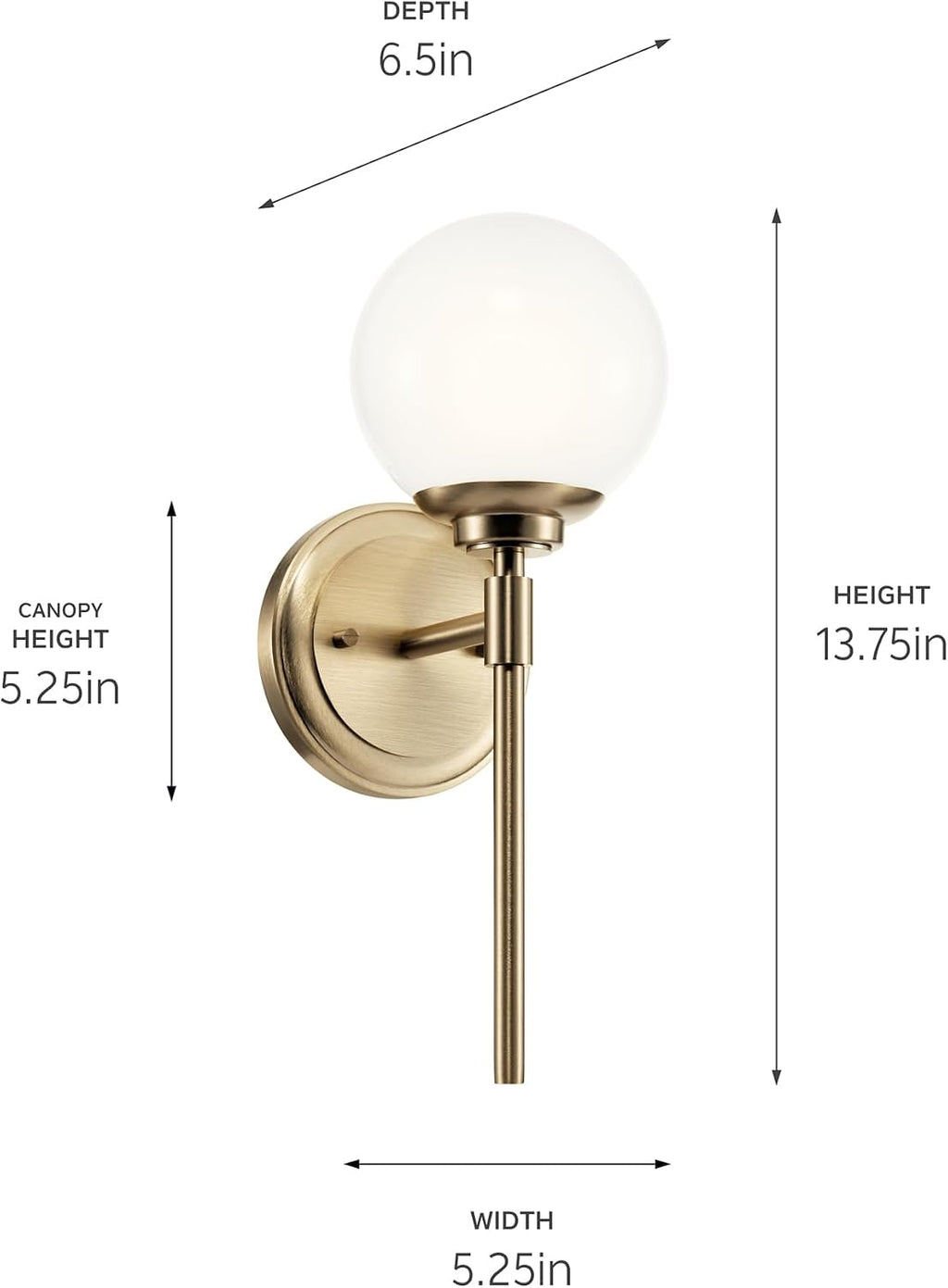 Kichler Benno 1-Light Wall Sconce, Modern Light with Opal Glass in Champagne Bronze, for Bathroom, Powder Room, Kitchen, Bedroom, or Hallway (13.75' x 5.25'), 55170CPZ