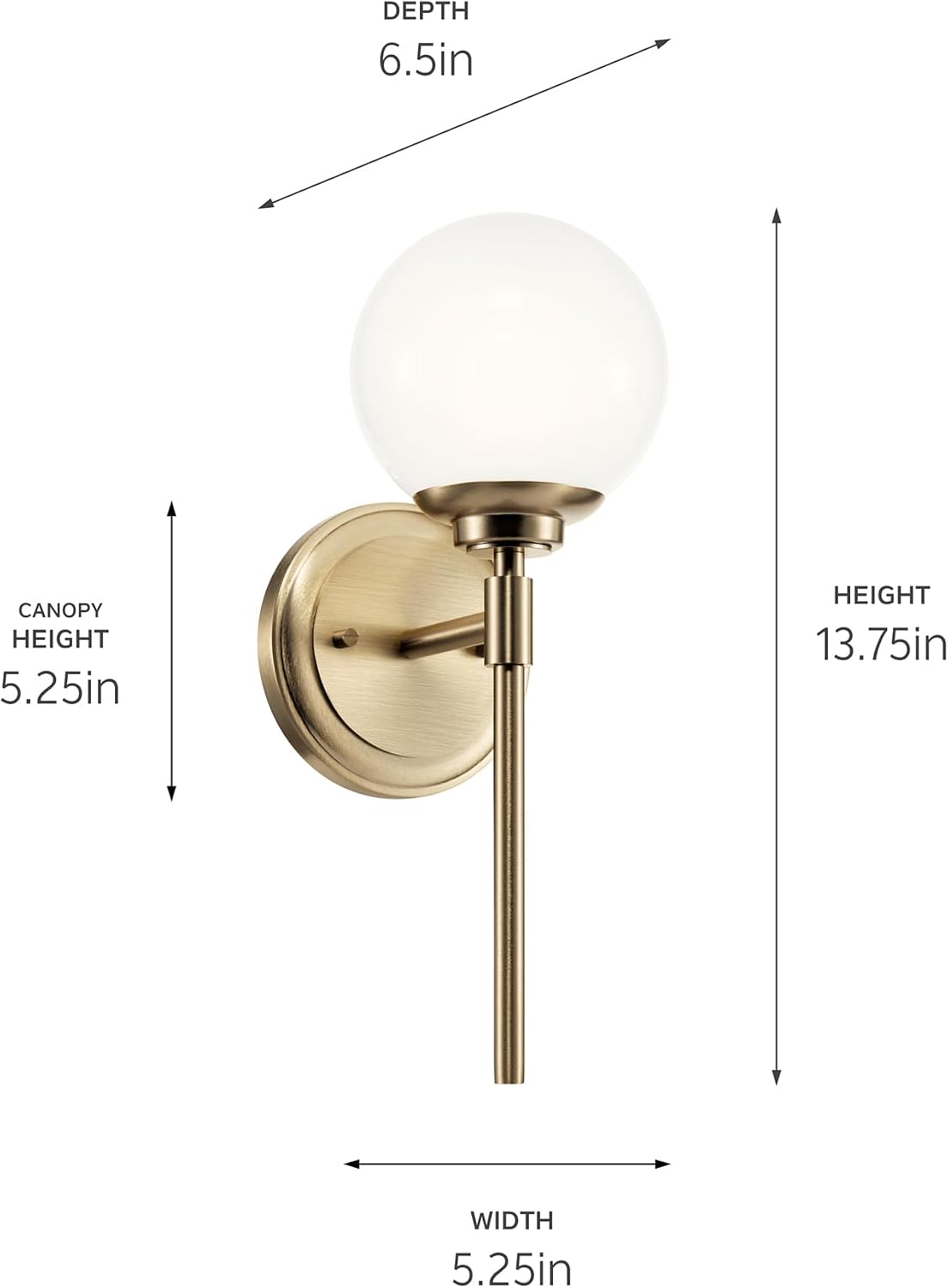 Kichler Benno 1-Light Wall Sconce, Modern Light with Opal Glass in Champagne Bronze, for Bathroom, Powder Room, Kitchen, Bedroom, or Hallway (13.75' x 5.25'), 55170CPZ