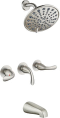 gotonovo 3 Handle Tub Shower Faucet Set, Bathtub Shower Fixture,Bathroom Tub and Shower Faucet Combo Shower System Complete Tub and Shower Trim Kit with 6 Settings Showerhead Brushed Nickel