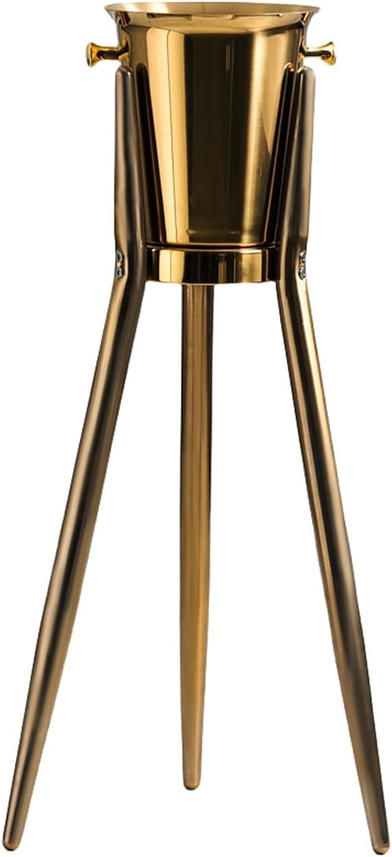 Ice Bucket, Ice Bucket for Parties, Stainless Steel Wine Cooler with Stand - Handles - Tall Ice Bucket Stand for Party Bar Wedding Club BBQ Home(Gold)