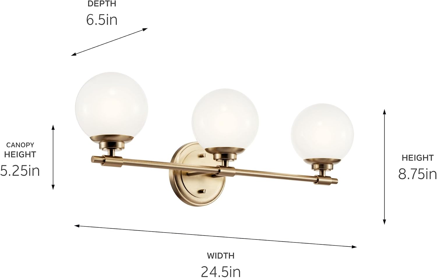 Kichler Benno 3-Light Bathroom Vanity Light Fixture, Modern Wall Mount with Opal Glass in Champagne Bronze, for Bathroom or Powder Room (8.75' x 24.5'), 55172CPZ