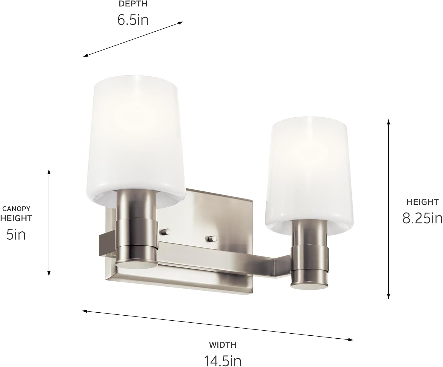 Kichler Adani 2-Light Vanity Light Fixture, Modern Bathroom Lighting with Opal Glass in Brushed Nickel, Wall Mount Light for Bathroom or Powder Room (8.25 x 14.5 in), 55175NI