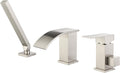 TapLong Waterfall Roman Tub Faucet with Hand Shower, Deck Mount Bathtub Faucets High Flow Widespread 3 Hole Bathtub Shower Faucet Set, Brushed Nickel, 03766BN