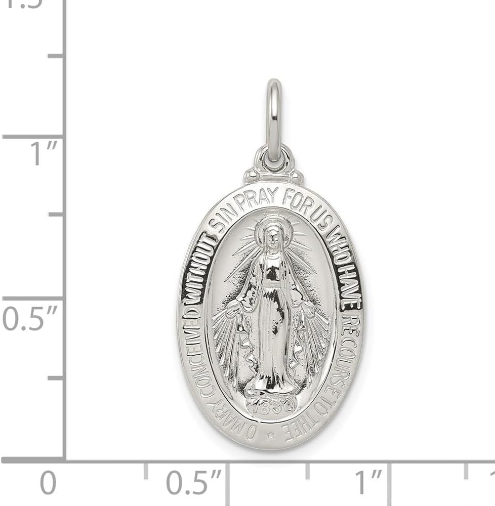 925 Sterling Silver Miraculous Medal Pendant (L- 29 mm, W- 15 mm)