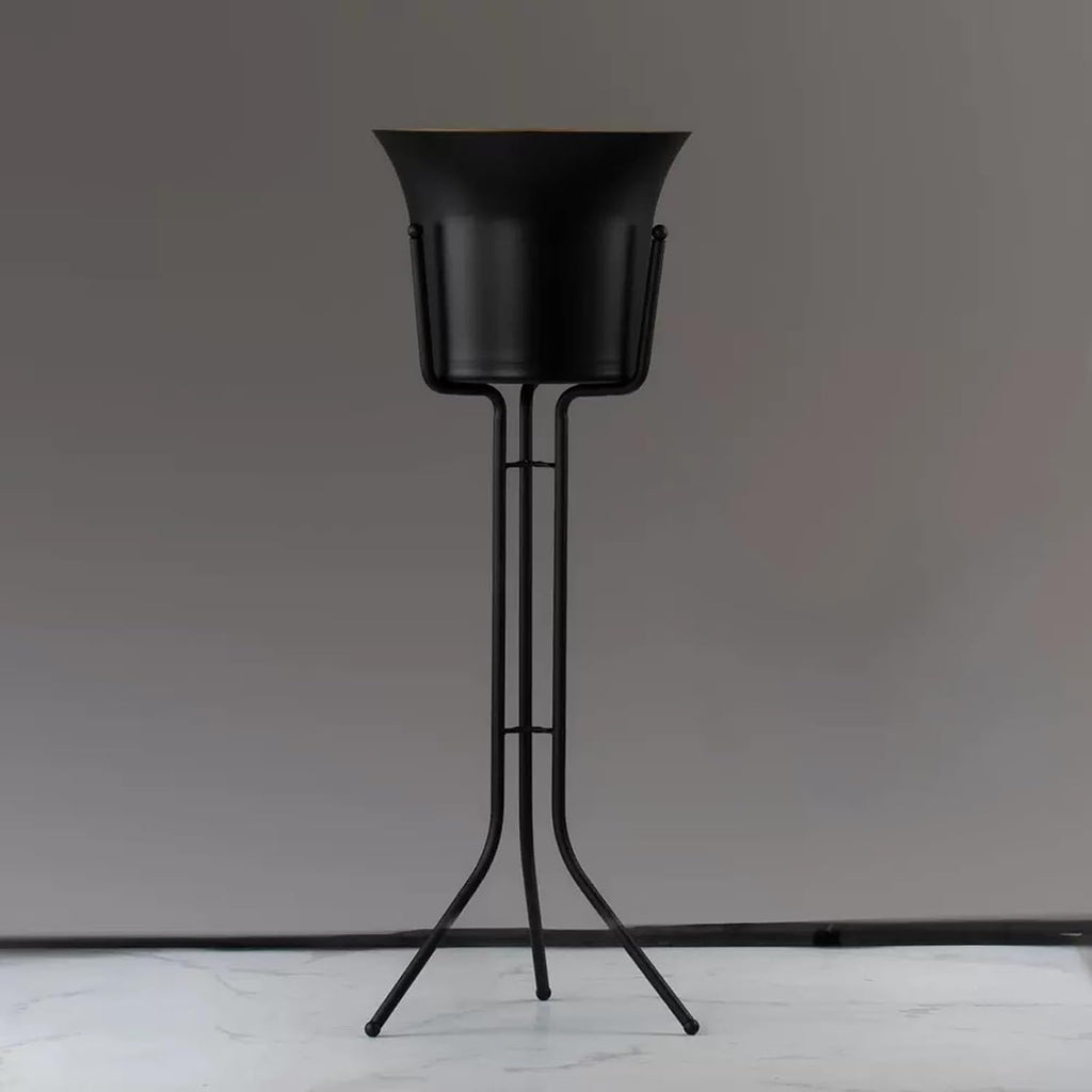 Ice Buckets for Parties, Stainless Steel Wine Ice Bucket with Steel Bucket Stand Wine Chiller on Stand Kitchen and Bar Ware Beverage Barware Accessories,for Home,Guest Rooms and Bar (Color : Black)