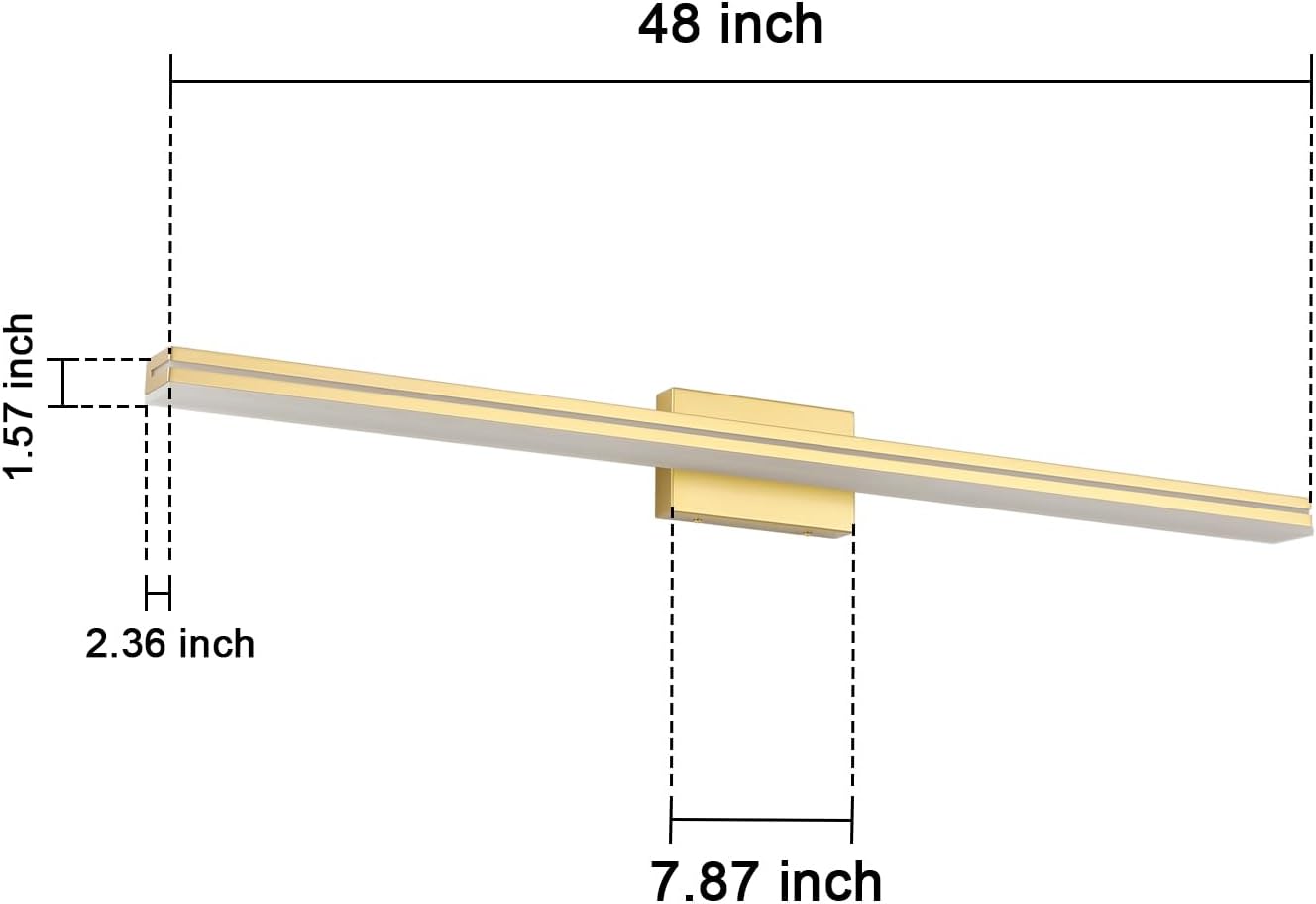 SineRise 48-Inch LED Modern Bathroom Vanity Light Bar, Gold Modern Acrylic Bathroom Wall Lighting Fixtures Over Mirror (Cool White 6000K)
