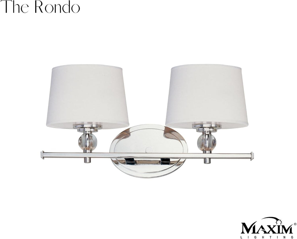 Maxim Lighting Rondo 2-Light Bath Vanity Light | Polished Nickel Finish | Transitional Indoor Light Fixture | Ideal for Bathrooms & Powder Rooms | Dimmable Damp Rated | 12762WTPN