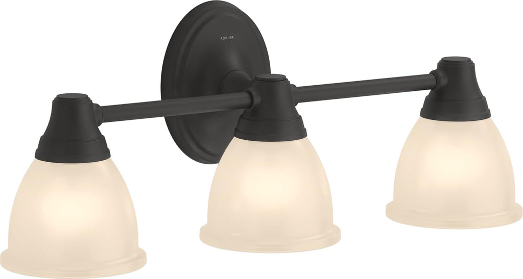 Kohler 11367-BLL Forte Bathroom Vanity Fixture, Wall Sconce Lighting, Position Facing Up or Down, UL Listed, 3, Matte Black