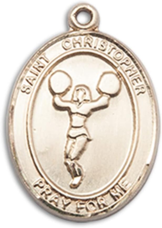Bonyak Jewelry 14k Yellow Gold St. Christopher/Cheerleading Medal, Size 3/4 x 1/2 inches - Catholic Inspirations
