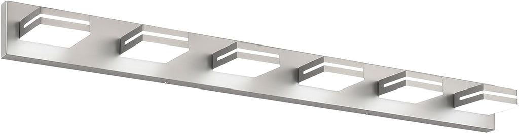 SineRise LED Modern Bathroom Vanity Light Fixtures (6-Light, 48-Inch, Dimmable), Brushed Nickel Modern Acrylic Bathroom Wall Lighting Fixtures Over Mirror (Cool White 6000K)