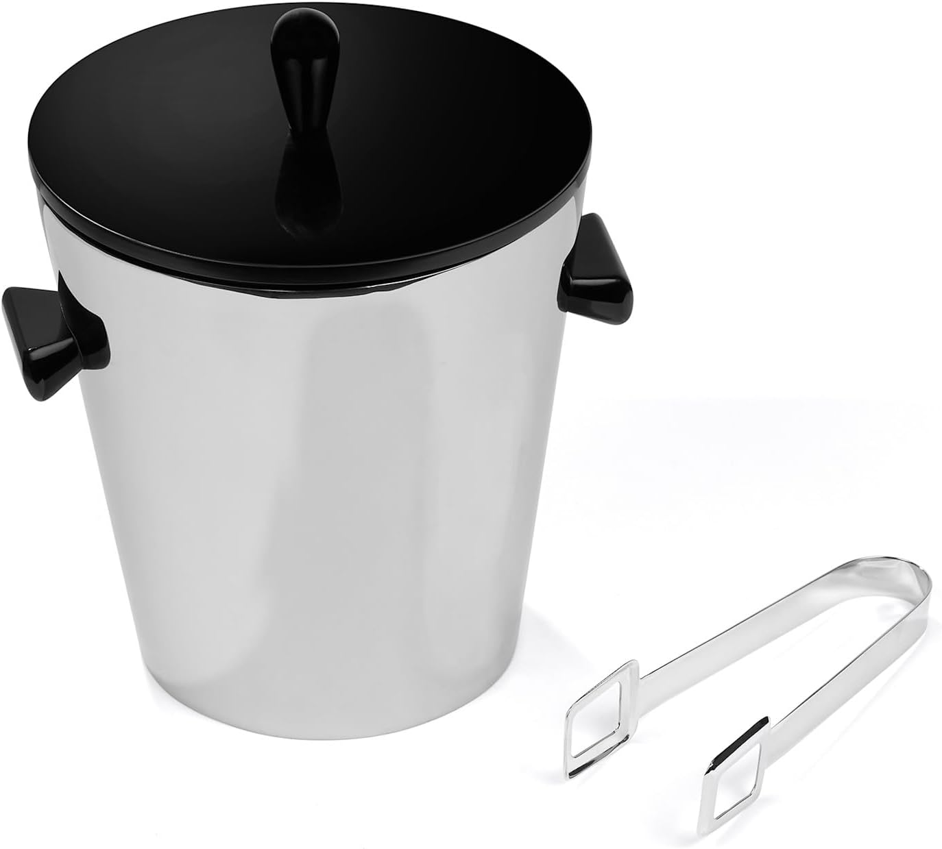 Nambé Circa Ice Bucket with Tongs – Double-Walled Stainless Steel Bucket with Black Lacquered Resin Lid & Handles, 8'W x 9.5'L x 10'H – Includes Tongs for Home Bar, Champagne & Wine Chilling