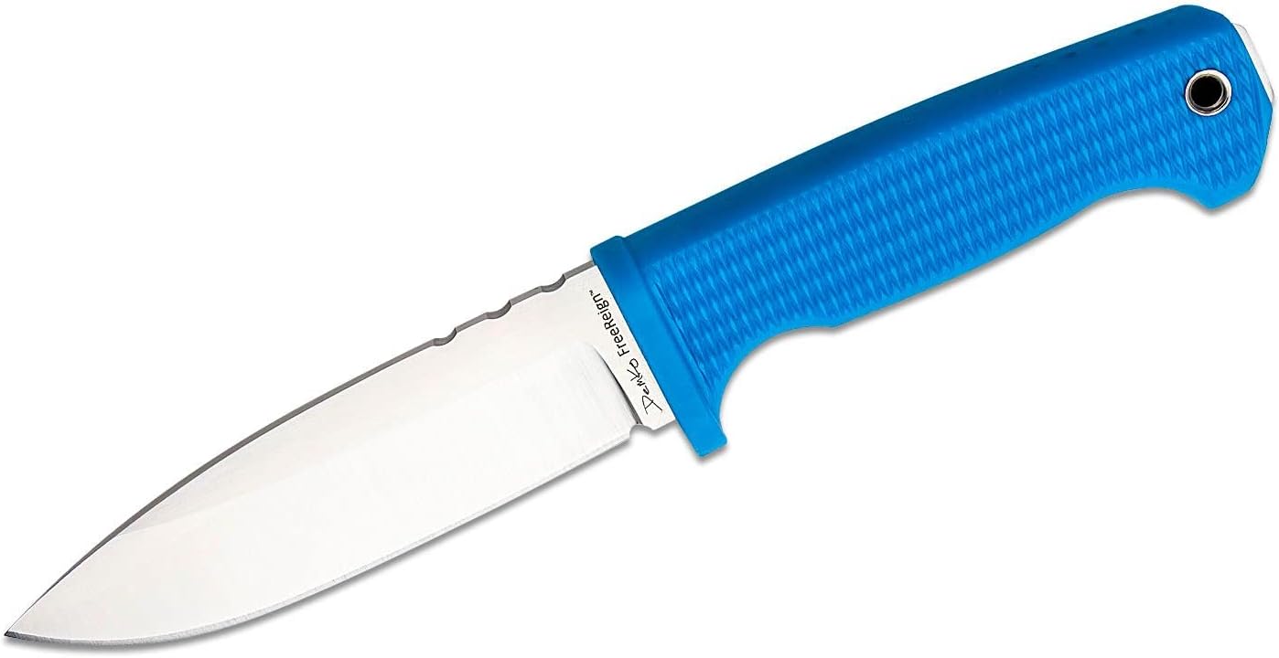 Demko Knives FreeReign Fixed Blade Knife 5' AUS-10A Satin Drop Point w/Sheath & Belt Loop (Blue/Grey)