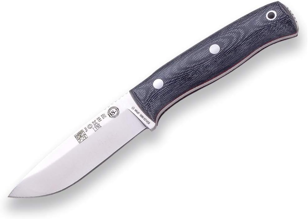 Joker Bushcraft Sports Knife Lynx 111, Blade 4.13 inches of Böhler N695, Available in different case and handle options, Tool for Fishing, Hunting, Camping and Hiking (Micarta Canvas, Kydex Sheath + FireStarter)
