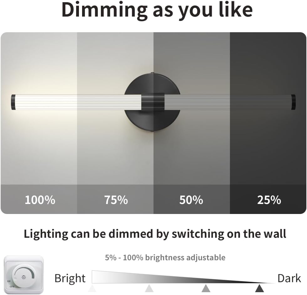 Bathroom Wall Sconces Set of 2 Hardwired Dimmable 5CCT LED Bathroom Light Fixtures Over Mirror 360° Full Lighting 31' Long Vanity Light Bar Modern Black Wall Sconce for Bath Bedroom Living Room