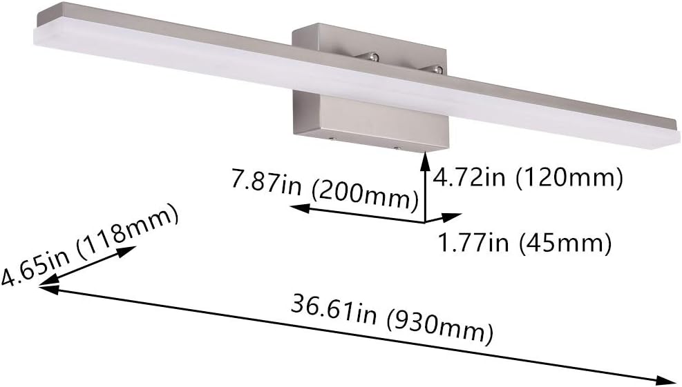 mirrea 36in Modern LED Vanity Light for Bathroom Lighting Dimmable 36w Brushed Nickel (Warm White 3000K)