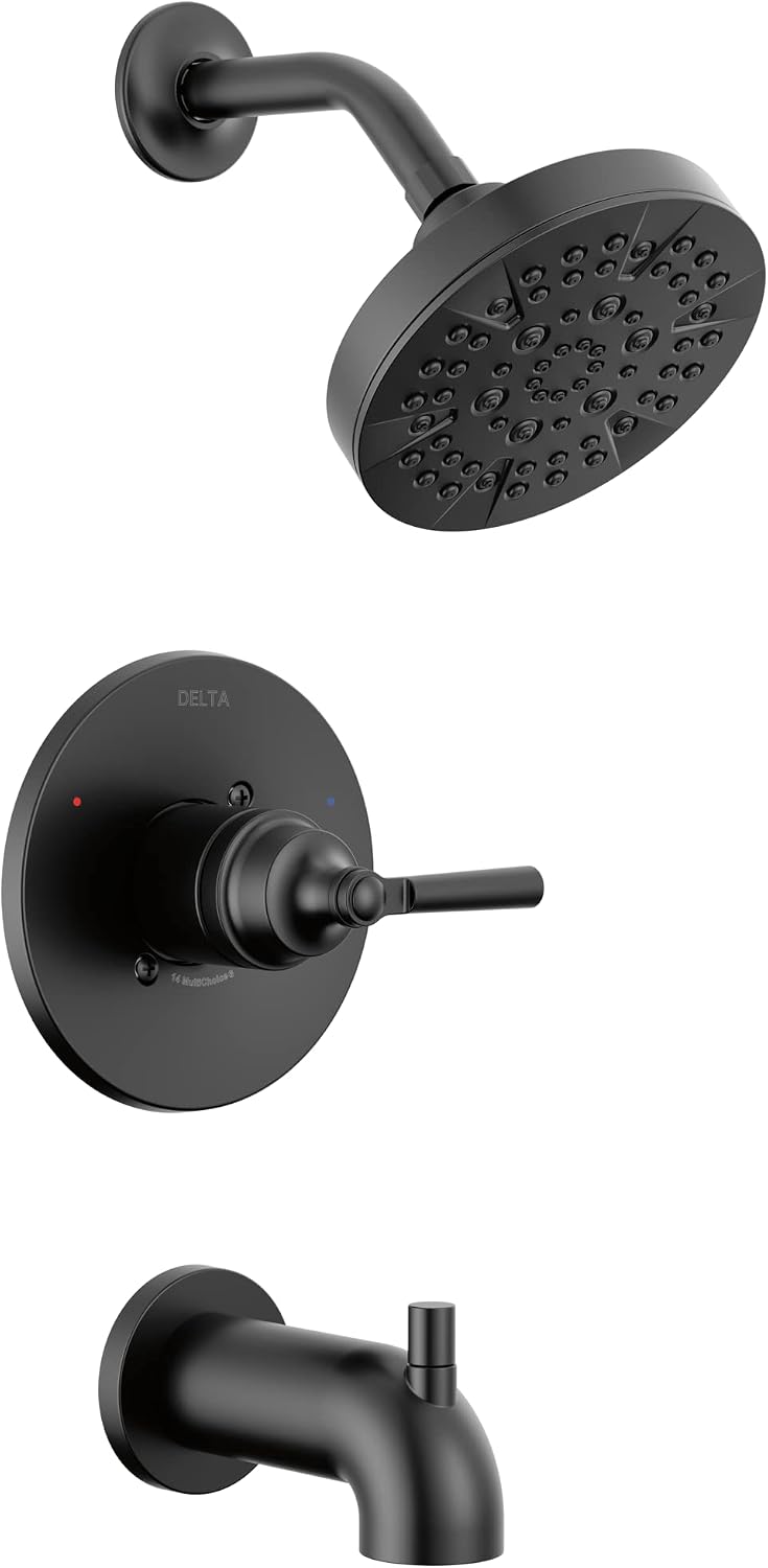 Delta Faucet Saylor 14 Series Black Tub and Shower Faucet Combo, Bathtub and Shower Trim System, Shower Trim Kit, Bathtub Faucet Set, Shower Tub Faucet, Matte Black T14435-BL (Valve Not Included)