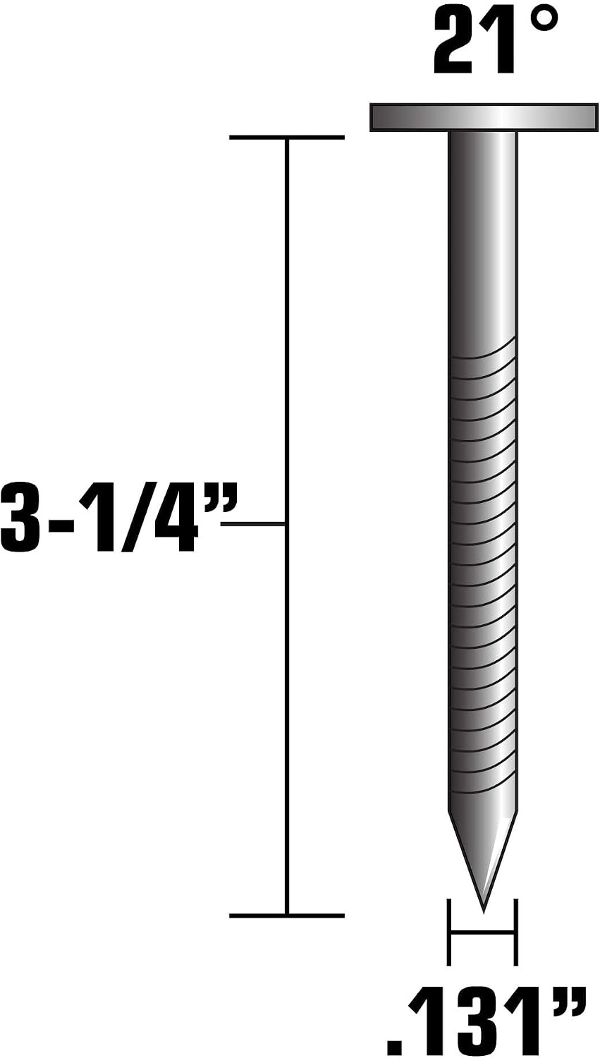 Metabo HPT Framing Nails | 3-1/4 In. x .131 | 21 Degree | Full Round Head | Hot Dipped Galvanized | Screw Shank | 4000 Count | 10306HPT