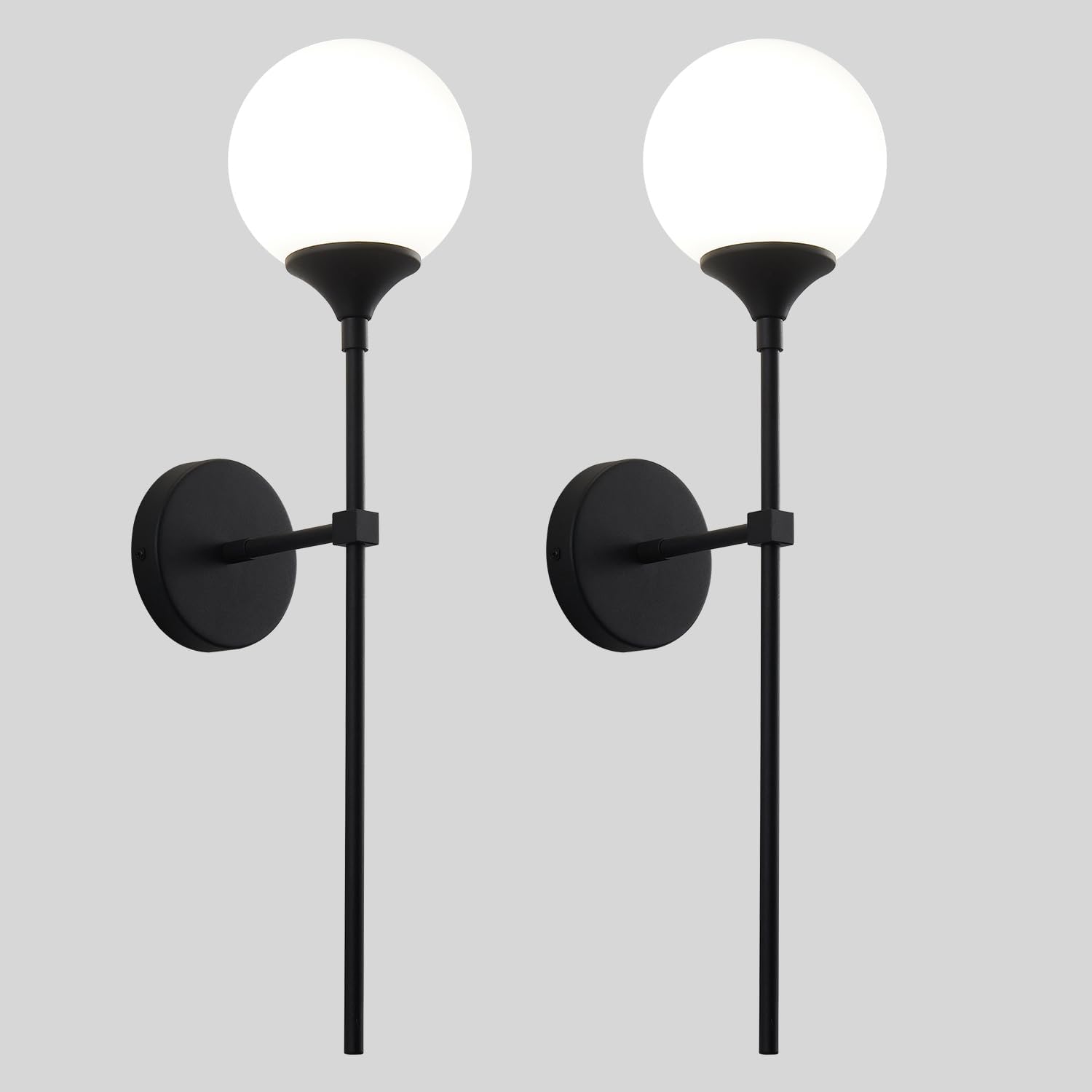 KCO Lighting Farmhouse Matte Black Wall Sconce Set of 2 Vintage Milk White Glass Globe Wall Light Mid Century Modern Bathroom Vanity Light Set of Two Industrial Bar Wall Lamp