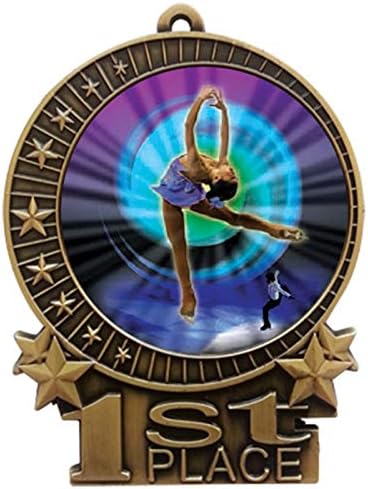 Express Medals 1 to 50 Packs - 3' Figure Skating 1st Place Gold Medal with Neck Ribbon Award XMDMY4
