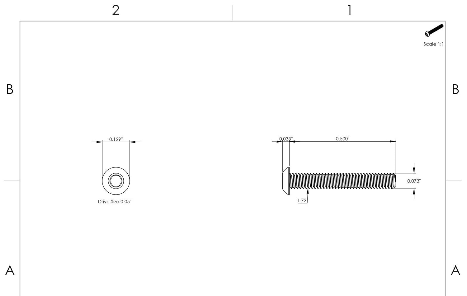 1-72 x 1/2' - Button Head Socket Cap Screws Black Oxide Alloy Steel Qty 500 Socket Head Screws B2B