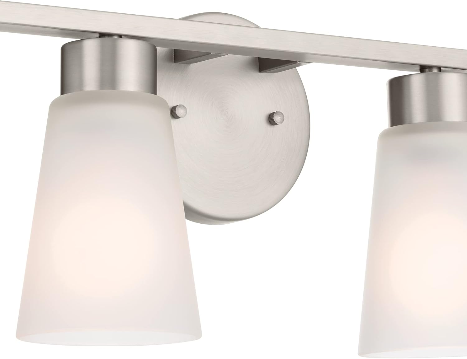 Kichler Stamos 4-Light Bathroom Vanity Light Fixture with Satin Etched Glass Shades, 26 in Modern Wall Light in Brushed Nickel for Bathroom Mirror (26 in x 8 in x 5 in), 55122NI