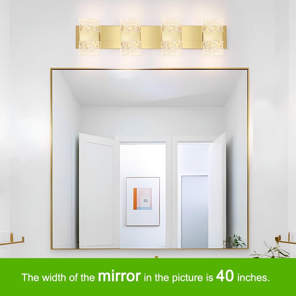 Bathroom Vanity Light Fixture, Modern Brushed Gold LED Vanity Light, Dimmable 24W LED Wall Sconce Lighting for Bathroom, Bedroom, Perfect for Makeup & Shaving