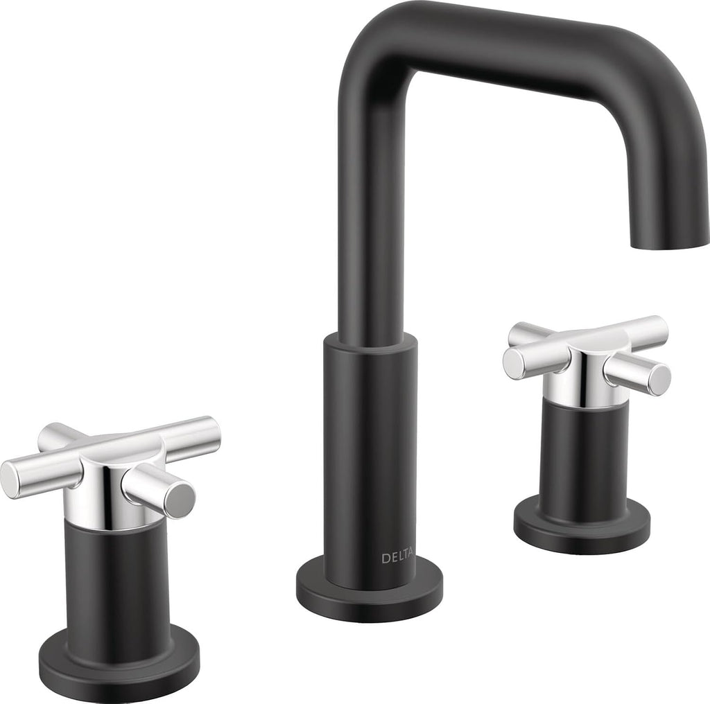 Delta Faucet Nicoli Widespread Bathroom Faucet 3 Hole, Black/Chrome Bathroom Faucet, Bathroom Sink Faucet, Drain Assembly, Matte Black/Chrome 35894LF-CS
