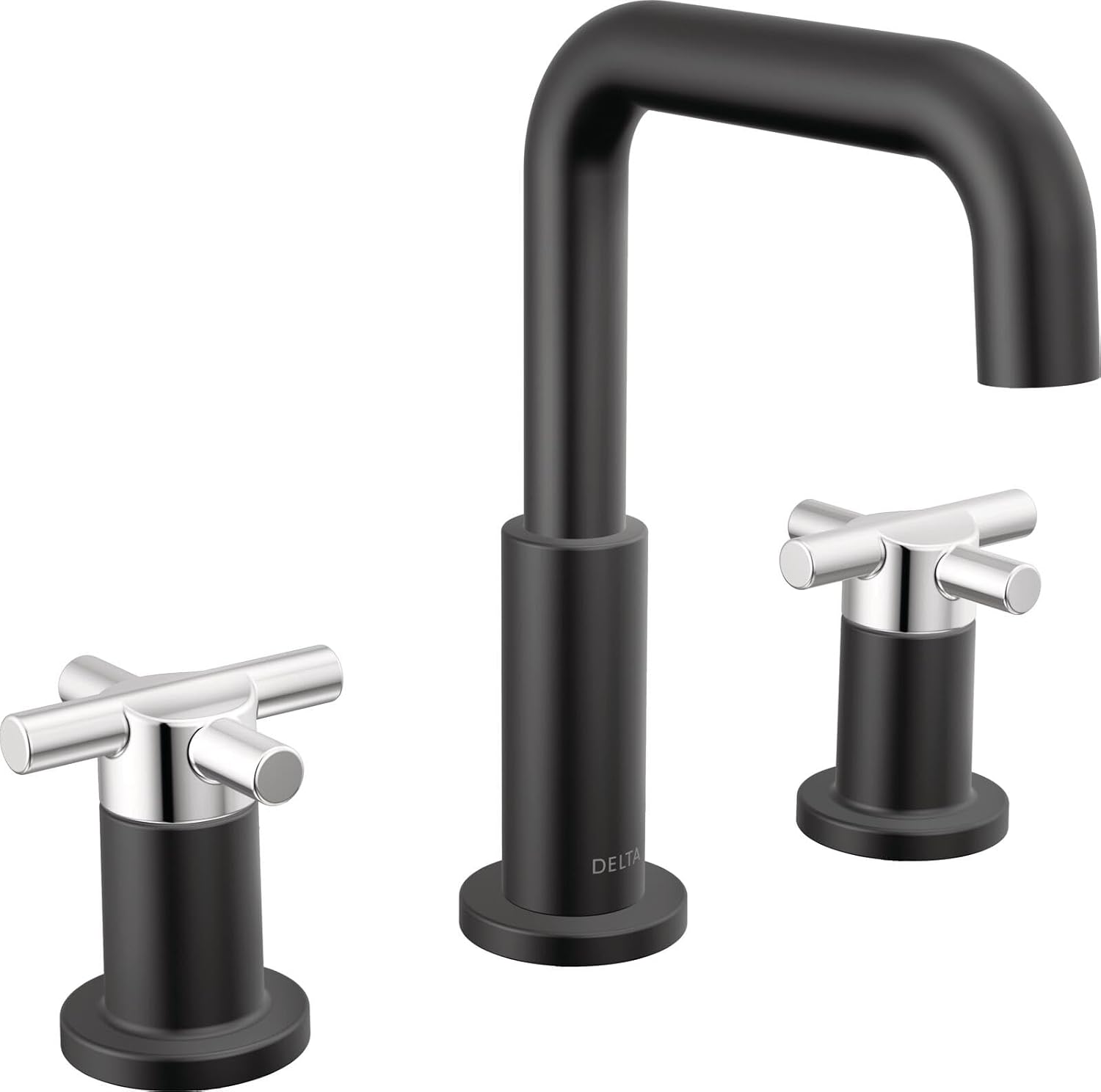 Delta Faucet Nicoli Widespread Bathroom Faucet 3 Hole, Black/Chrome Bathroom Faucet, Bathroom Sink Faucet, Drain Assembly, Matte Black/Chrome 35894LF-CS