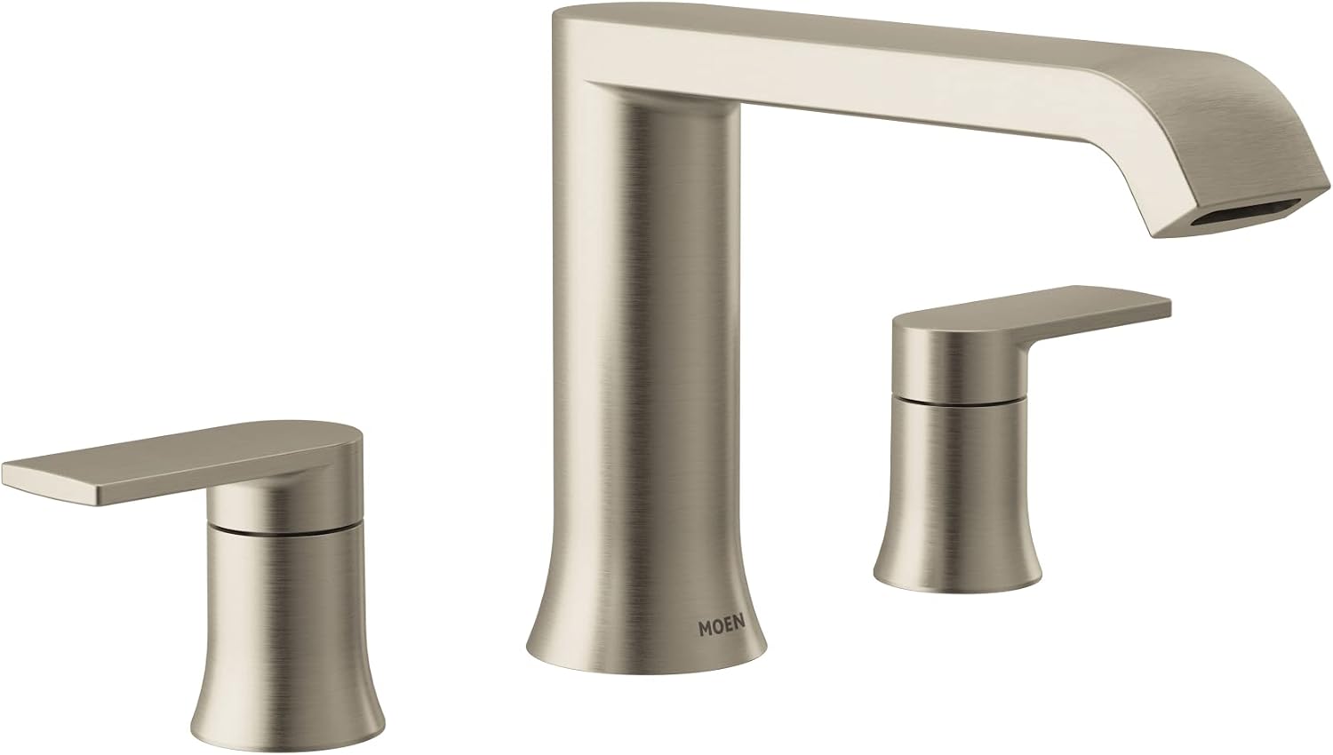 Moen Genta LX Two-Handle Deck Mounted Roman Tub Faucet, Widespread Modern Bathtub Set for Soaking Tub, Valve Required, Brushed Nickel, T908BN