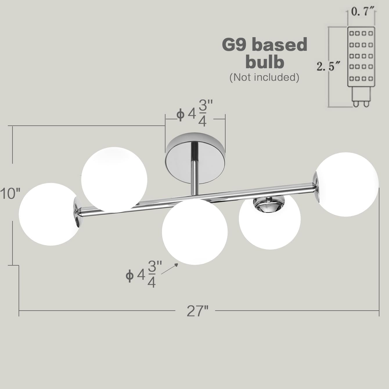 Bathroom Vanity Lights, Mid Century Modern 5-Light Bathroom Light Fixtures, Chrome Bathroom Lights Ceiling Light, Wall Sconces Wall Mount Light Fixtures with Milk Globe Glass, Chrome Finish, G9 Base