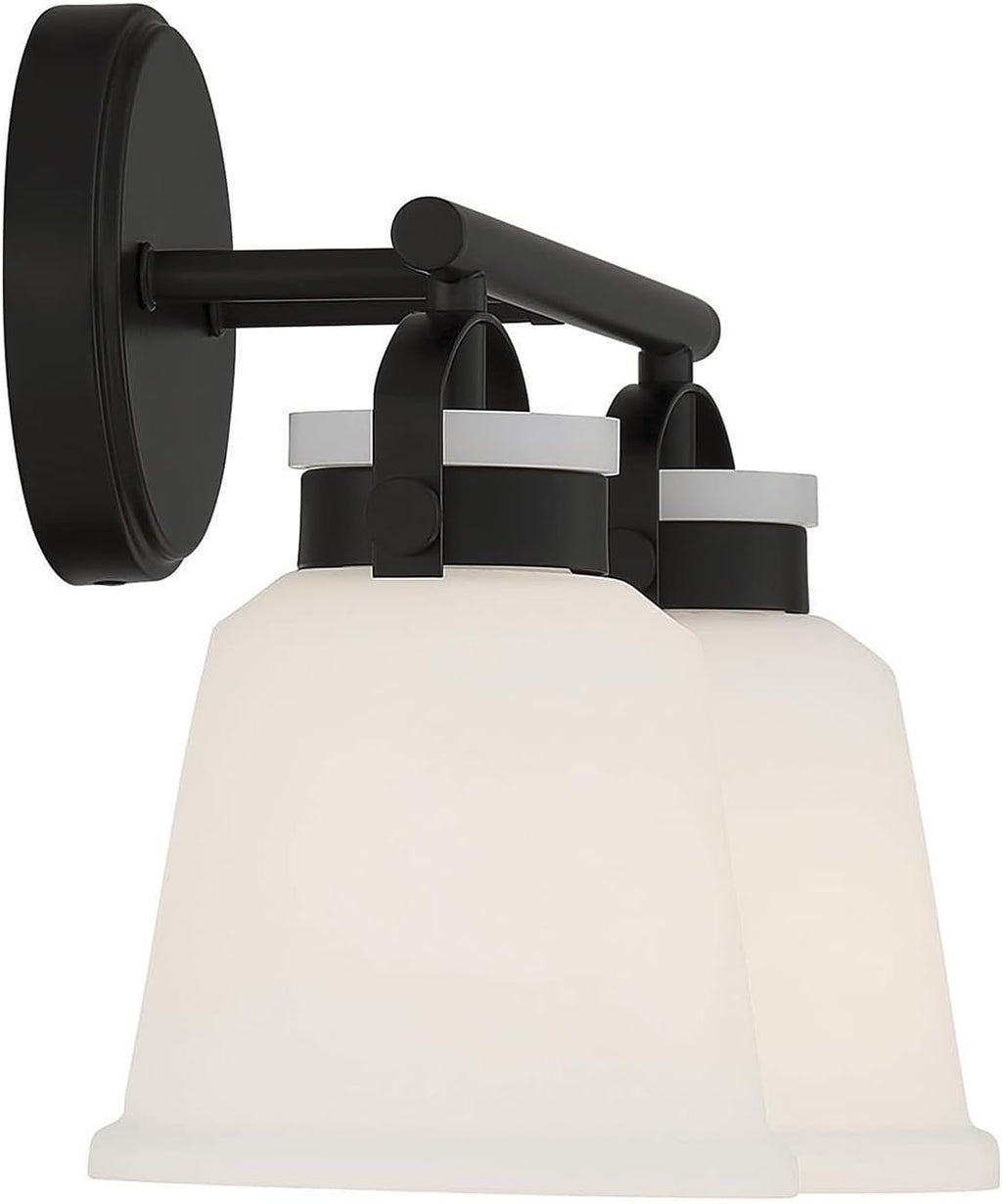 Savoy House 8-1627-2-BK Kaden Industrial Traditional White Opal Glass Bathroom Vanity Wall Light, 2-Light 120 Total Watts, 11' H x 16' W, Matte Black