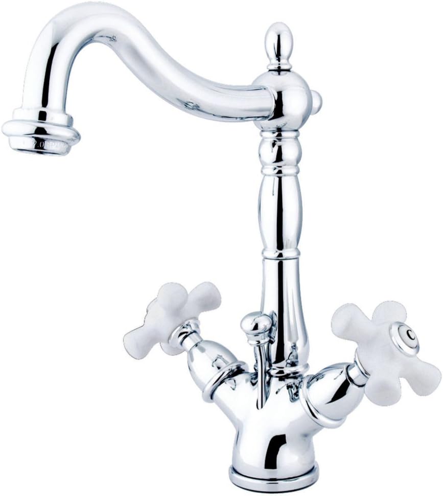 Kingston Brass KS1431PX Heritage Two-Handle Bathroom Faucet with Brass Pop-Up and Cover Plate, Polished Chrome