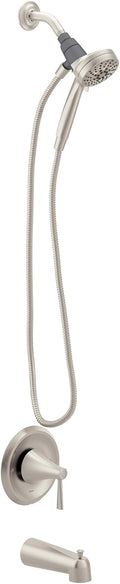 Moen Ronan Spot Resist Brushed Nickel Single-Handle Modern Tub and Shower Faucet with Round Handheld Rain Shower Spray Head Featuring Magnetix, Valve Included, 82021SRN