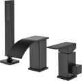TapLong Waterfall Roman Tub Faucet with Hand Shower, Deck Mount 3 Hole Bathtub Faucet Set High Flow Bath Tub Faucet Set Deck Mount Solid Brass, Matte Black,03766B