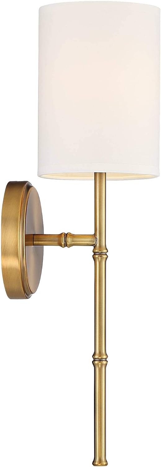Regency Hill Abigale Modern Luxury Wall Lamp Brass Gold Metal Hardwired 5' Wide Fixture White Fabric Cylinder Shade for Bedroom Bathroom Vanity Reading Living Room Hallway