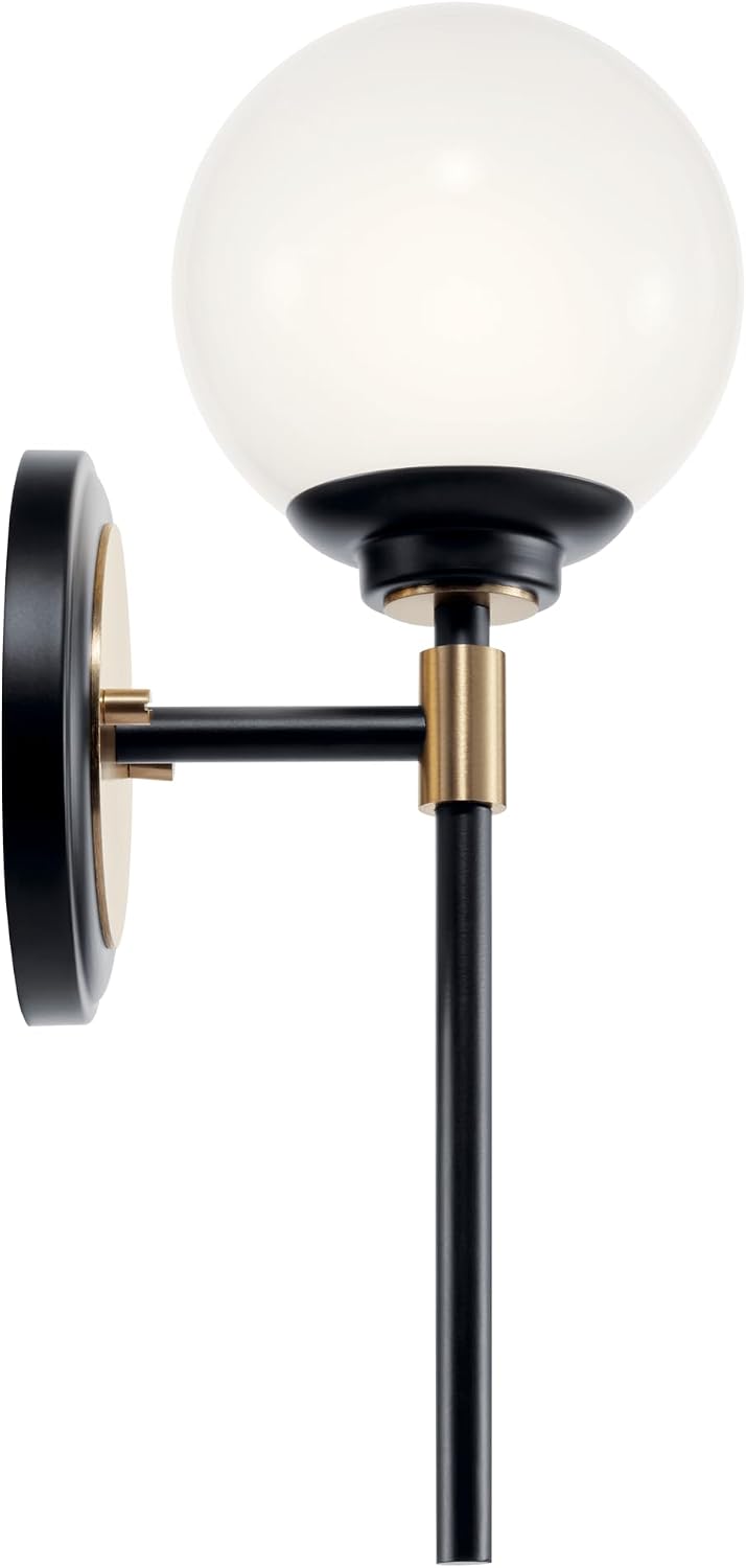 Kichler Benno 1-Light Wall Sconce, Modern Light with Opal Glass in Black and Champagne Bronze, for Bathroom, Powder Room, Kitchen, Bedroom, or Hallway (13.75' x 5.25'), 55170CPZ