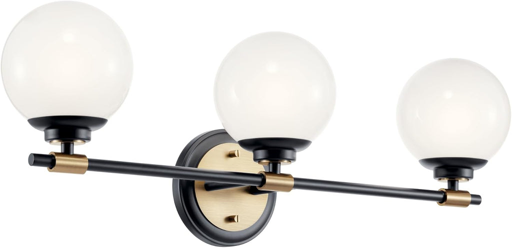 Kichler Benno 3-Light Bathroom Vanity Light Fixture with Opal Glass, Modern LED Lighting in Black and Champagne Bronze for Bathroom or Powder Room (8.75 x 24.5 in), 55172BKCPZ