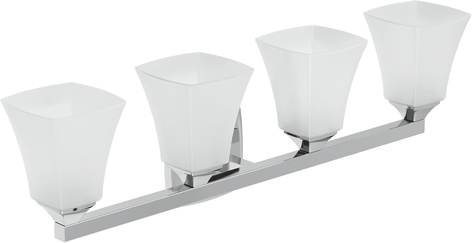 Moen YB5164CH Voss 4-Light Dual-Mount Bath Bathroom Vanity Fixture with Frosted Glass, Chrome