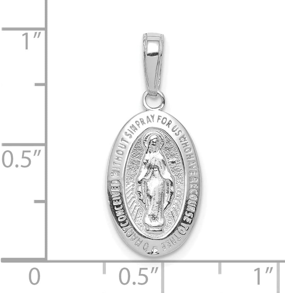 10K Yellow or White Gold Miraculous Medal Pendant (L- 0.95 Inch, W- 0.44 Inch)