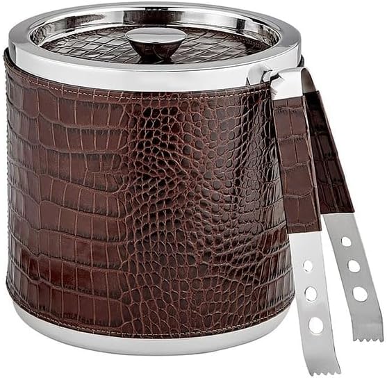 Graphic Image ICE Bucket Tongs Brown Croco-Leather (r) -