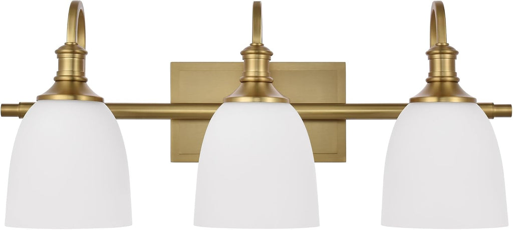 3 Light Aged Brass Vintage Bathroom Vanity Light Fixtures | Vintage, 3-light Bathroom vanity light, living room light, over mirror, over table, gold, aged brass