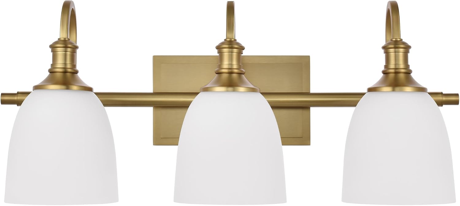3 Light Aged Brass Vintage Bathroom Vanity Light Fixtures | Vintage, 3-light Bathroom vanity light, living room light, over mirror, over table, gold, aged brass