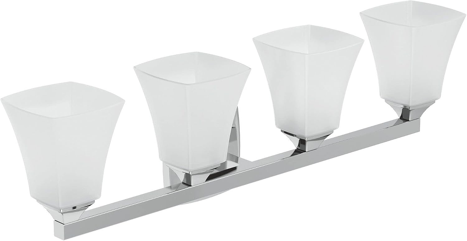Moen YB5164CH Voss 4-Light Dual-Mount Bath Bathroom Vanity Fixture with Frosted Glass, Chrome