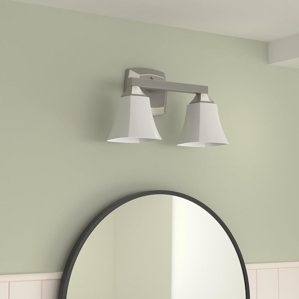Moen YB5162BN Voss 2-Light Dual-Mount Bath Bathroom Vanity Fixture with Frosted Glass, Brushed Nickel