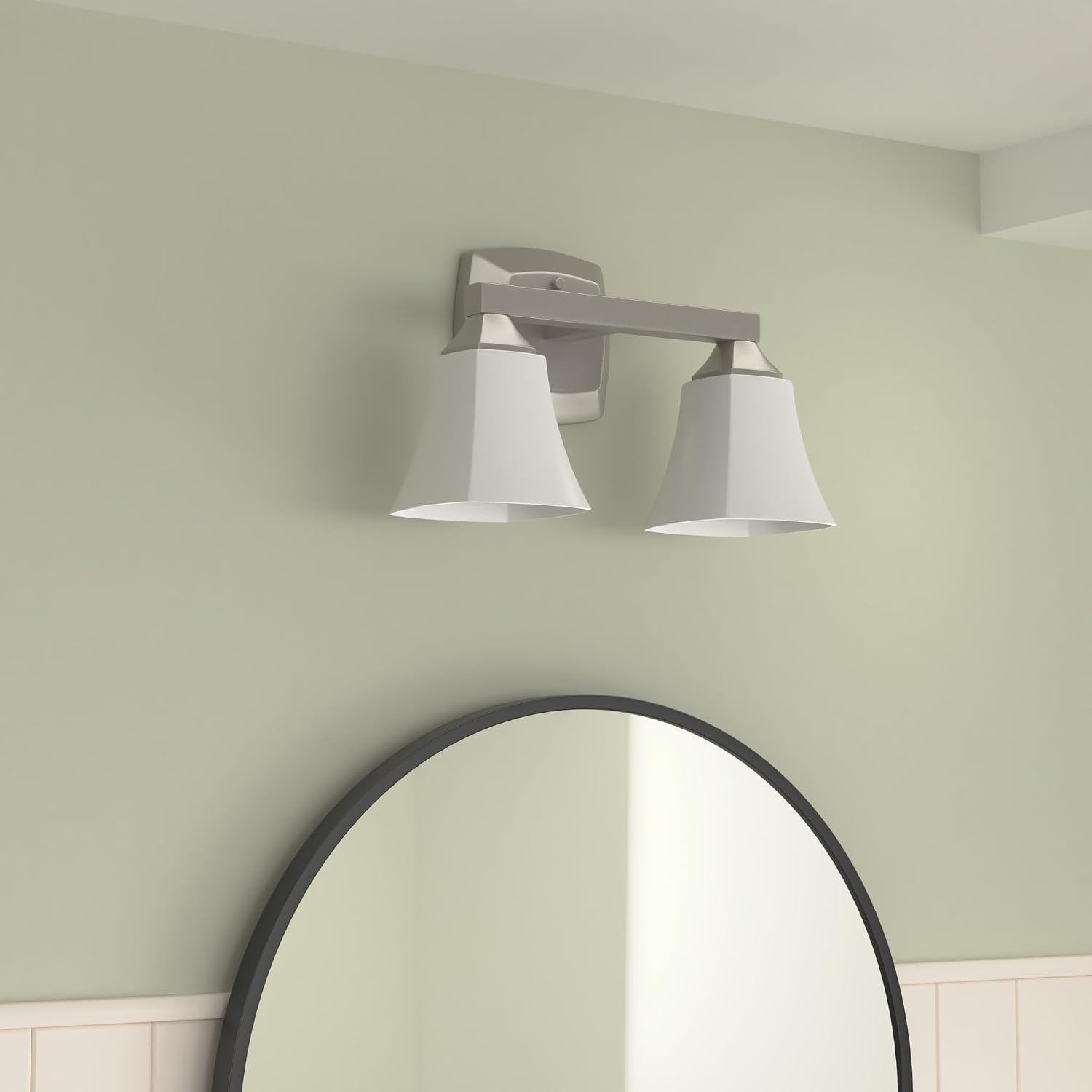Moen YB5162BN Voss 2-Light Dual-Mount Bath Bathroom Vanity Fixture with Frosted Glass, Brushed Nickel